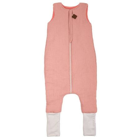 Hi Little One - ocieplany śpiworek dwustronny piżamka z nogawkami z organicznej BIO bawełny muślin BABY PINK/CORAL roz M